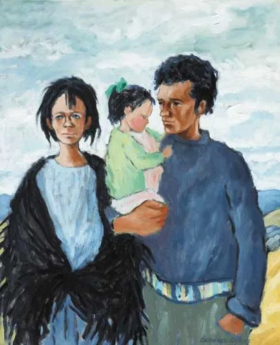 Bernard Byrne, TRAVELLING FAMILY, oil on canvas board