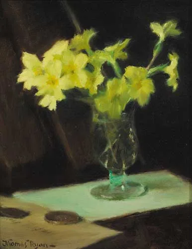 PRIMROSES by Thomas Ryan, 1986, oil on canvas, sold May 2008