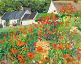 Walter Verling, POPPY FIELD WITH FIGURES OUTSIDE A ROW OF COTTAGES