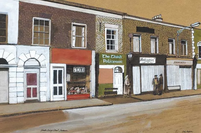 Eric Patton, SOUTH KING STREET, DUBLIN, pen and ink with watercolour and gouache on tinted paper