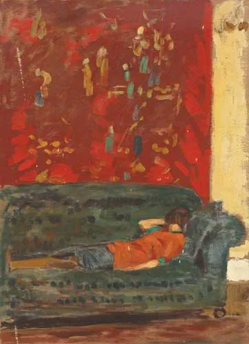 MODEL RESTING by Edwin A. Morrow, oil on panel, sold May 2008
