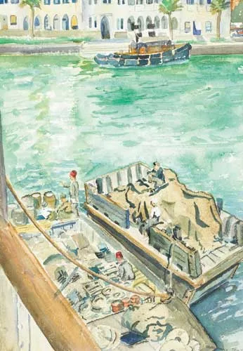Rosemary Coyle, PORT SIDE, SUEZ CANAL, 1948, watercolour on paper
