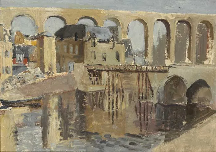 Violet McAdoo, RIVER AND AQUADUCT AT DINAN, FRANCE, oil on canvas laid on board