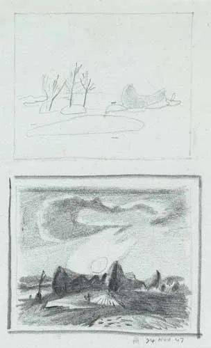 TWO LANDSCAPE STUDIES by Colin Middleton, 1947, pencil on paper, offered Dec 2007