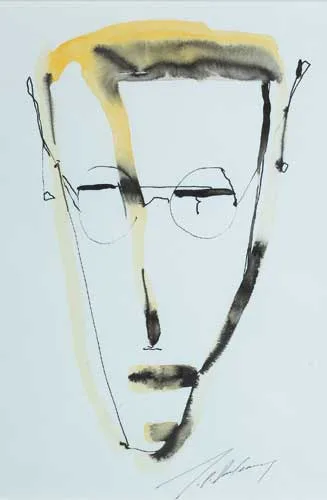 J.P. Donleavy, SELF PORTRAIT, watercolour with pen and ink