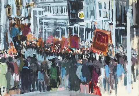 Catherine McWilliams, ORANGE PARADE, circa 1965, gouache on paper
