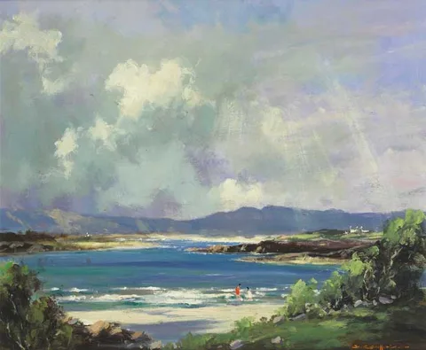 COASTAL SCENE WITH FIGURES ON STRAND by George K. Gillespie, oil on board, sold Dec 2007
