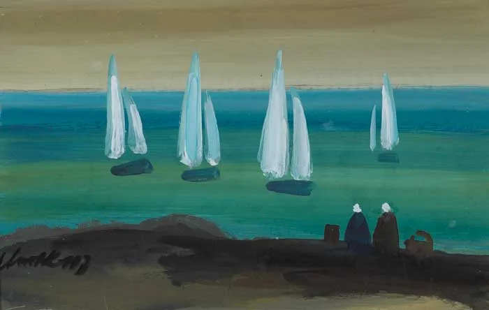 FOUR WHITE BOATS by Markey Robinson, oil on board, sold Dec 2007