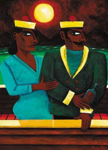 SAILOR AND COMPANION WITH 'OLD NICK' RUM by Graham Knuttel, oil on board, sold Dec 2007
