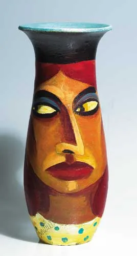 VASE WITH RED-HAIRED WOMAN by Graham Knuttel, hand-painted ceramic vase, sold Dec 2007