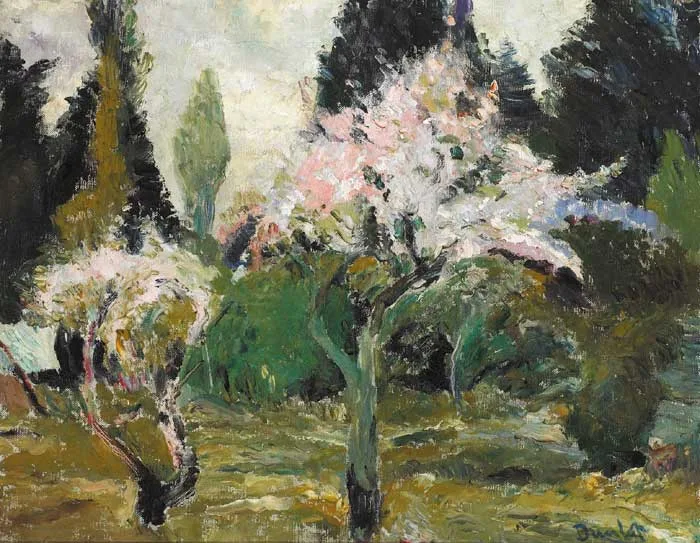 CHERRY BLOSSOM TREES by Ronald Ossory Dunlop, oil on canvas, sold Dec 2007