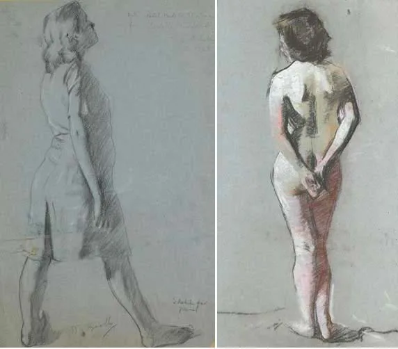 Simon Coleman, PASTEL NUDE, circa 1948, pastel and charcoal on grey tinted paper