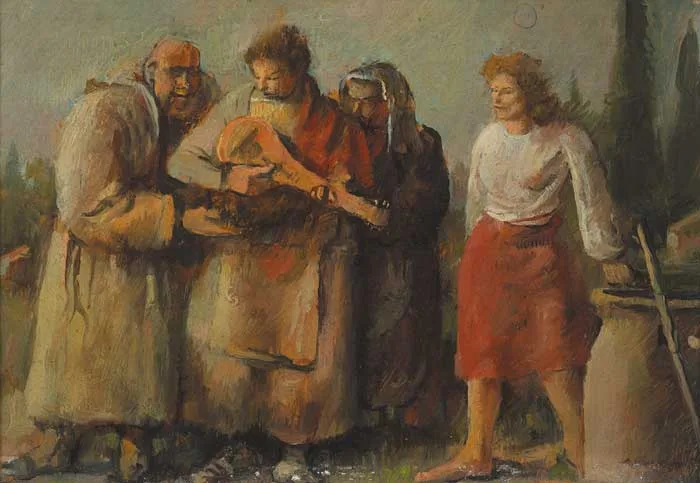 George Weissbort, MEDIEVAL IRISH MINSTRELS, 1949, oil on board