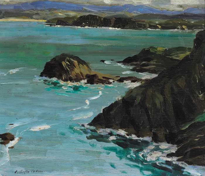 CLIFFS AND ROCKS, DONEGAL COAST by Robert Taylor Carson, oil on panel, offered Dec 2007