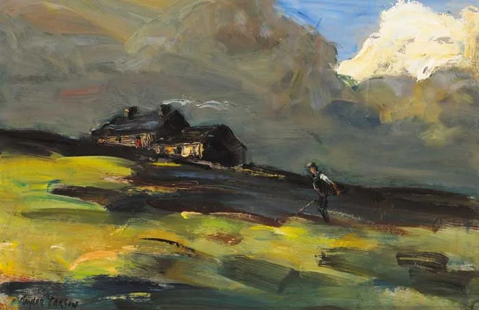 HILL FARMSTEAD by Robert Taylor Carson, oil on board, offered Dec 2007