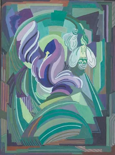 CROCUS AND IRIS by Sylvia Margaret Phillips, circa 1937, gouache on board, sold Dec 2007