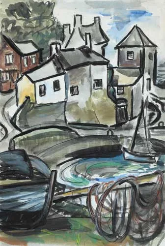 VILLAGE HARBOUR by Sylvia Margaret Phillips, watercolour and gouache on paper, sold Dec 2007