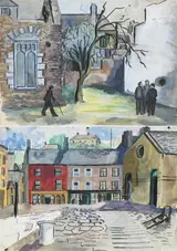 Sylvia Margaret Phillips, FIGURES OUTSIDE A RUINED CHURCH and FISHING VILLAGE IN WEST CORK (A PAIR)