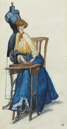 THE SEAMSTRESS by Albert Victor Ormsby Wood, watercolour over pencil, offered Dec 2007