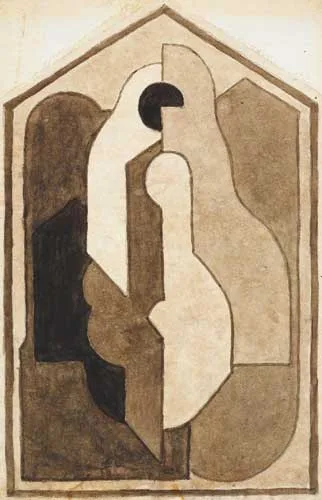 STUDY FOR DECORATION by Mainie Jellett, circa 1923, pen and ink with sepia wash on paper laid on card, sold Dec 2007