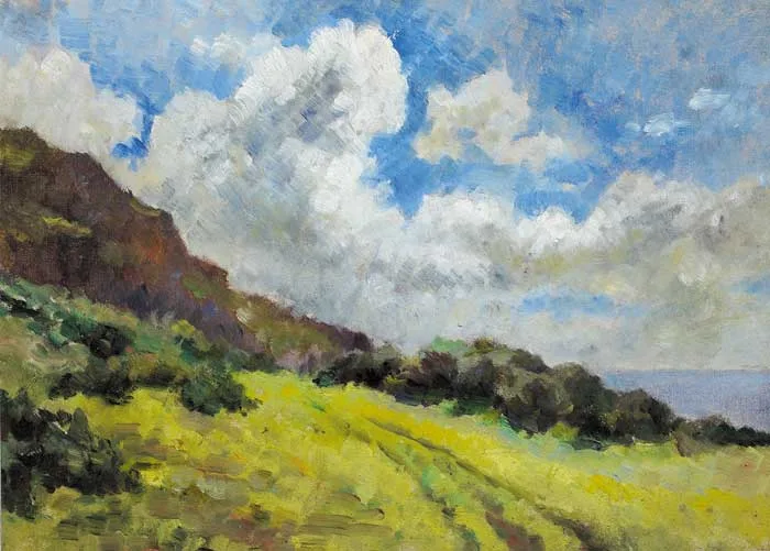 WICKLOW LANDSCAPE by Mainie Jellett, oil on canvas board, offered Dec 2007