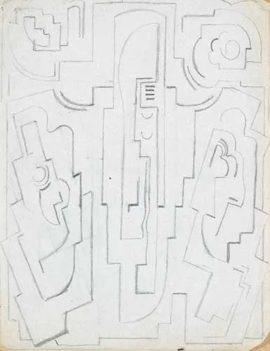 STUDY FOR COMPOSITION WITH FIVE ELEMENTS by Mainie Jellett, pencil on tracing paper, sold Dec 2007