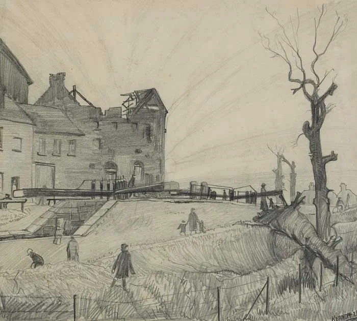 CANAL SCENE, DUBLIN by Harry Kernoff, 1928, pencil, sold Dec 2007
