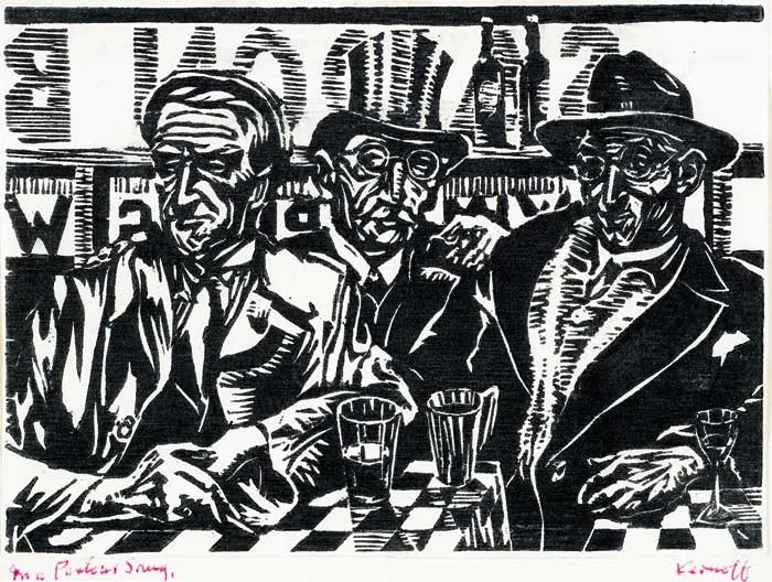 IN A PARLOUR SNUG by Harry Kernoff, woodcut, sold Dec 2007