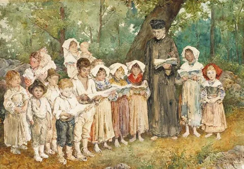 Daniele Bucciarelli, AN OUTDOOR CHILDREN'S CHOIR, ROME, watercolour with pen and ink
