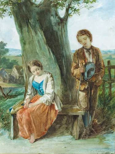 COURTING COUPLE by Frank William Warwick Topham, watercolour over pencil, offered Dec 2007