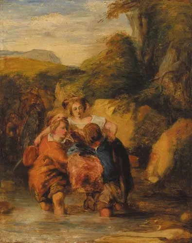 CROSSING THE FORD by William Mulready, oil on panel, sold Dec 2007
