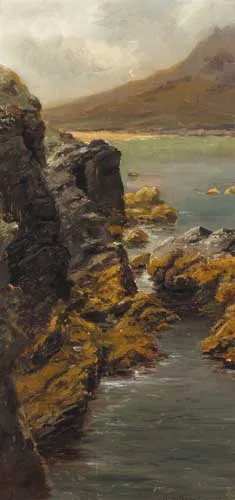 CLIFFS AND BEACH, ACHILL ISLAND by Alexander Williams, oil on canvas board, offered Dec 2007