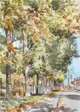 Tom Nisbet, THE CANAL AT MESPIL ROAD, LOOKING TOWARDS ST MARY'S CHURCH, HADDINGTON ROAD