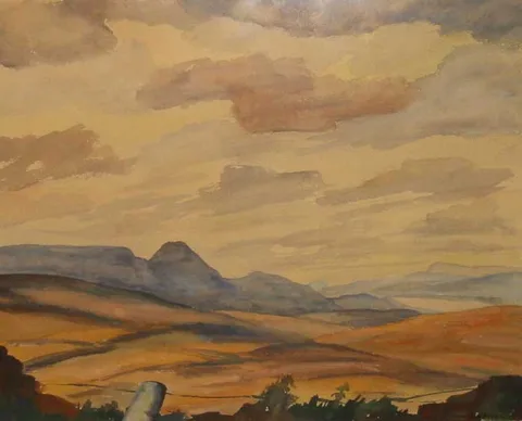 Anne King-Harman, LANDSCAPE WITH VIEW OF HILLS IN DISTANCE, watercolour