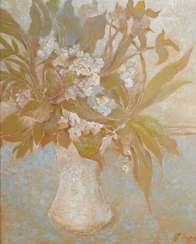HYDRANGEA IN WHITE VASE by Piet Sluis, oil on canvas board, offered Dec 2007