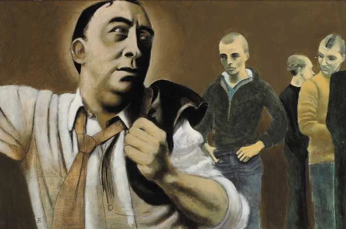 LOOKING OVER YOUR SHOULDER by Marian Jeffares, oil on board, offered Dec 2007