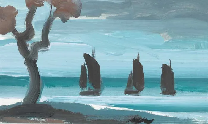 UNDER SAIL by Markey Robinson, gouache on board, sold Dec 2007