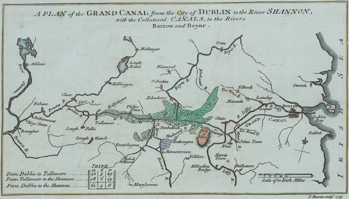 Thomas Bowen, A PLAN OF THE GRAND CANAL FROM THE CITY OF DUBLIN TO THE RIVER SHANNON..., 1779, copper-plate engraved map with later hand colouring