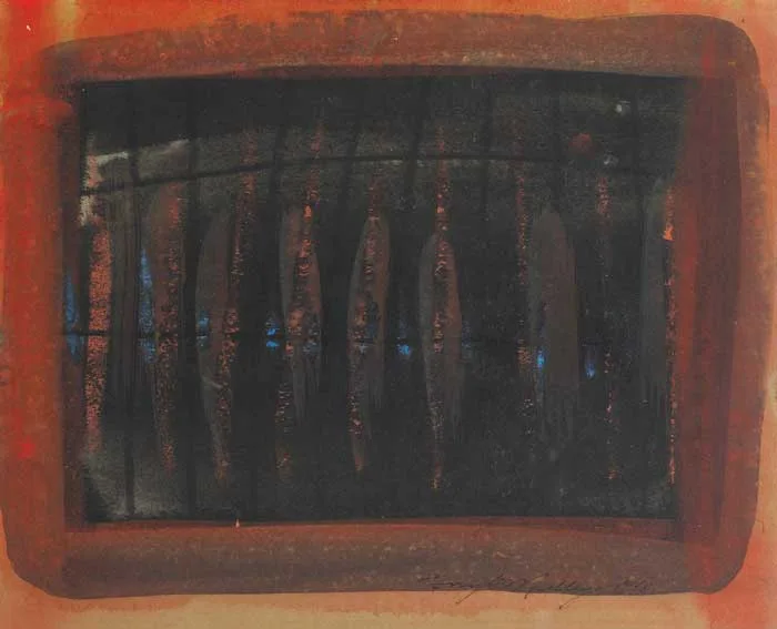UNTILED ABSTRACT (RED) by Tony O'Malley, 1968, watercolour, crayon, gouache and ink on paper, sold Apr 2008