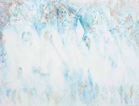 Louis le Brocquy, RIVERRUN, PROCESSION WITH LILIES, 1992, watercolour and pastel