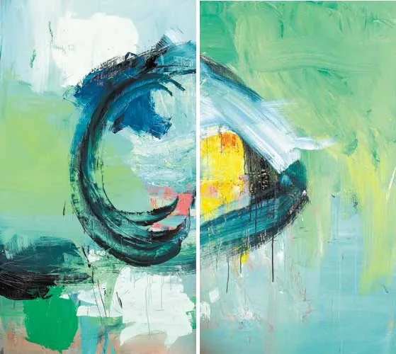 SPIN by Diana Copperwhite, 1999, oil on canvas, diptych, sold Apr 2008