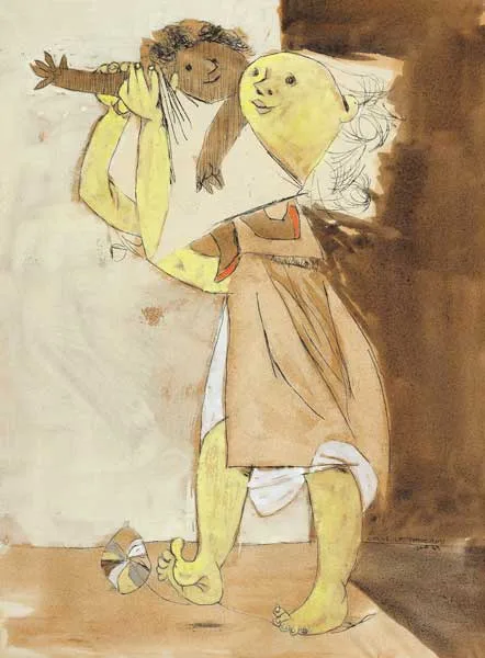 Louis le Brocquy, CHILD WITH DOLL, HOMMAGE A JANKEL ADLER, 1949, drawing in carbon with watercolour and bodycolour