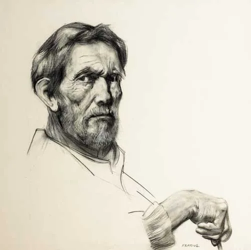 Seán Keating, SELF PORTRAIT, charcoal with white chalk