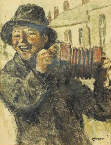 William Conor, A TUNE ON THE CONCERTINA, crayon