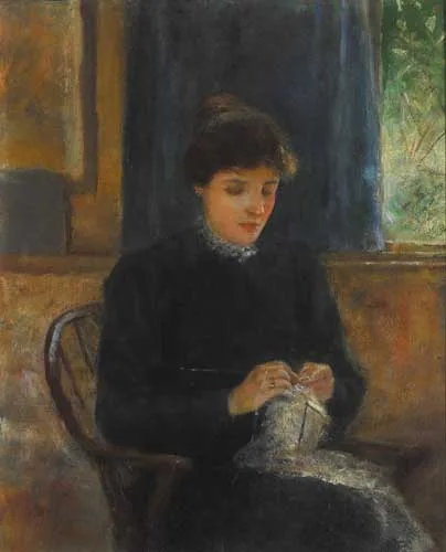 John Butler Yeats, PORTRAIT OF LILY YEATS AT BEDFORD PARK, LONDON, oil on panel