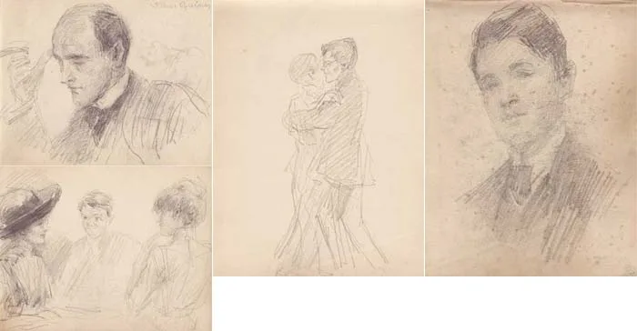 John Butler Yeats, NEW YORK SKETCHBOOK, circa 1907-22, 23 pencil drawings in a sketchbook with suppliers label of N