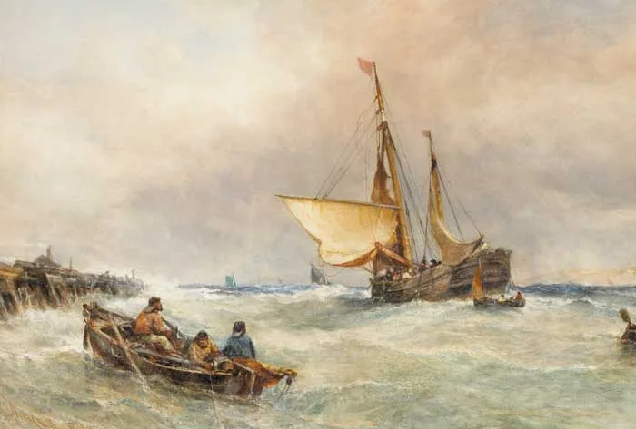 Edwin Hayes, FISHING BOATS IN A SWELL, watercolour