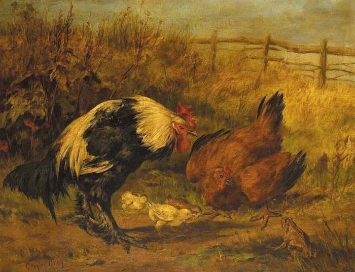 HER FIRST BROOD by Gregor Grey, 1887, oil on canvas, sold Apr 2008