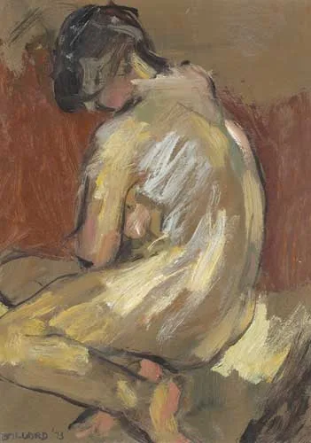 NUDE FROM SIDE by Brian Ballard, 1973, oil on board, sold Feb 2008