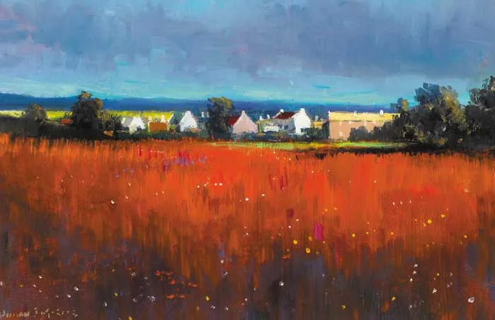 RED FIELD by Norman J. McCaig, oil on canvas board, sold Feb 2008